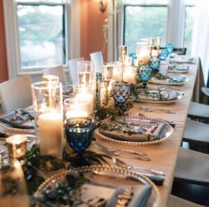 tablescape of private event at Aposto